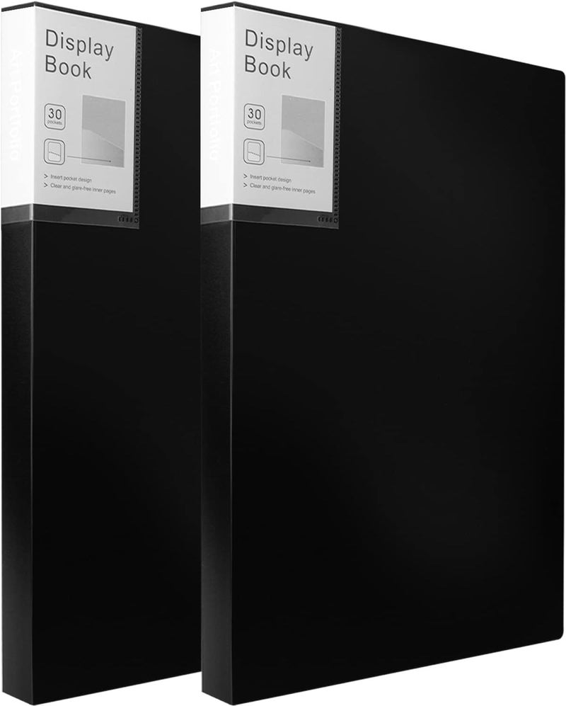 Dynta Portfolio Folder for Artwork Art Portfolio Binder 2 Packs 9"x12" Demo Book Black Portfolio Folder with Protective Film Binder with Plastic Sleeve 30 Pockets 60 Page Capacity - Image 1